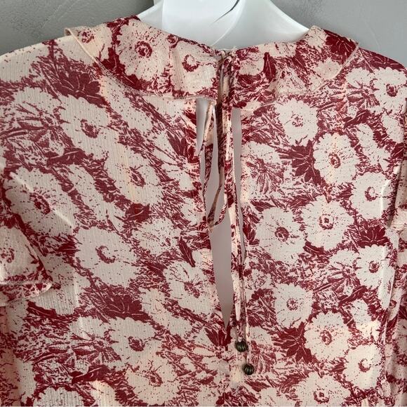 FREE PEOPLE Mini Babydoll Dress Womens XSmall Floral Pleated Boho Ruffle Pretty - Picture 9 of 16